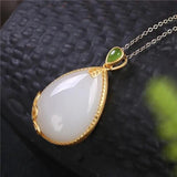 Silver Natural Hotan Jade Drop Shaped Pendant for Women