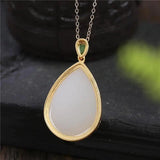 Silver Natural Hotan Jade Drop Shaped Pendant for Women