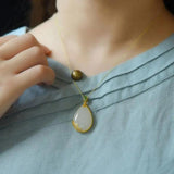 Silver Natural Hotan Jade Drop Shaped Pendant for Women