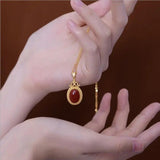 Silver Inlaid Natural Southern Red Oval Round Pendant Necklace