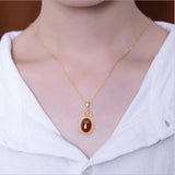 Silver Inlaid Natural Southern Red Oval Round Pendant Necklace