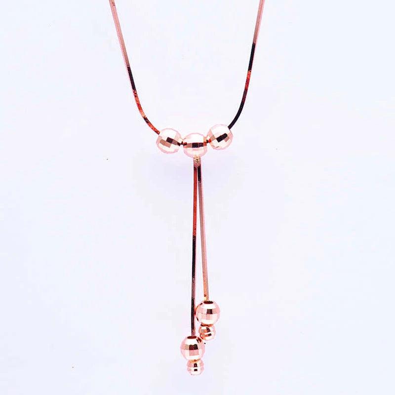 14K Rose Beads Chain Tassel Pendant Necklace