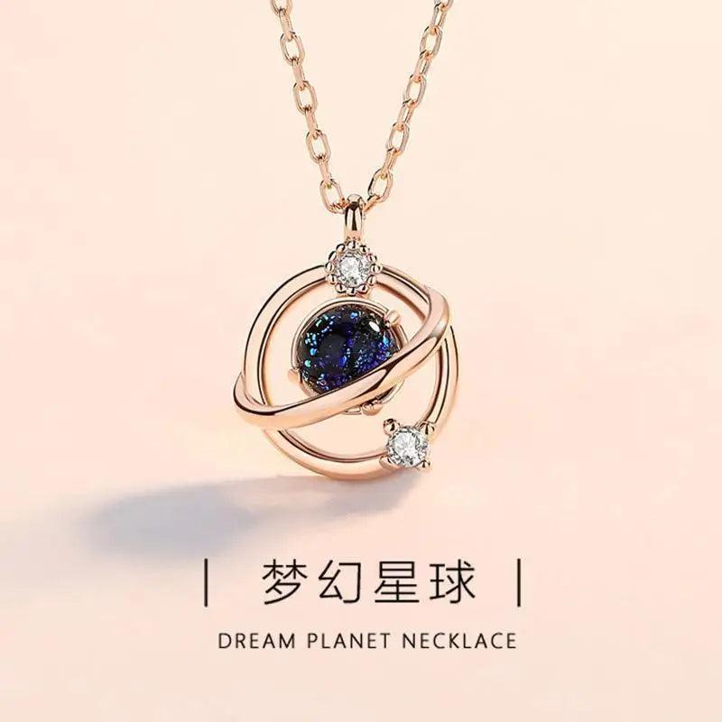 Titanium Steel Dream Planet Necklace with Diamond Pendant