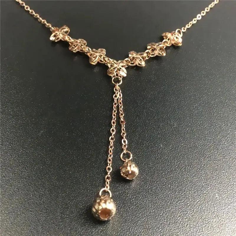 14K Rose Chain Flower Tassel Necklace Pendant Wedding Jewelry