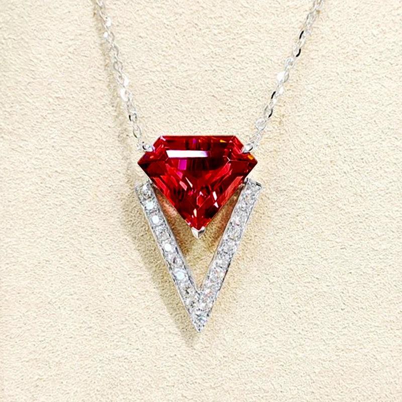 Sparkling Rhombus Ruby V Pendant S925 Silver Necklace