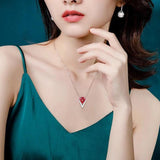 Sparkling Rhombus Ruby V Pendant S925 Silver Necklace