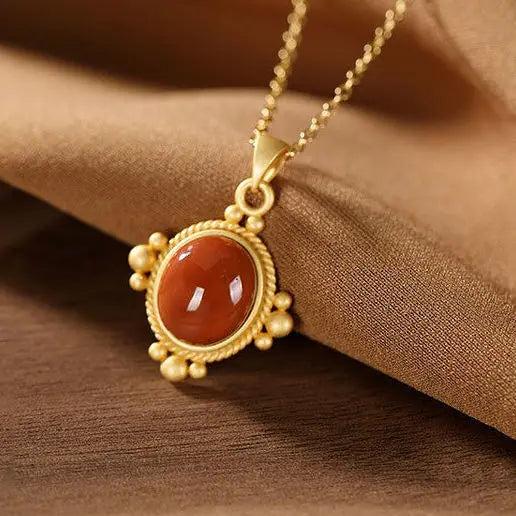 South Red Pendant Necklace with Silver Inlay