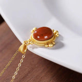South Red Pendant Necklace with Silver Inlay