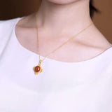 South Red Pendant Necklace with Silver Inlay