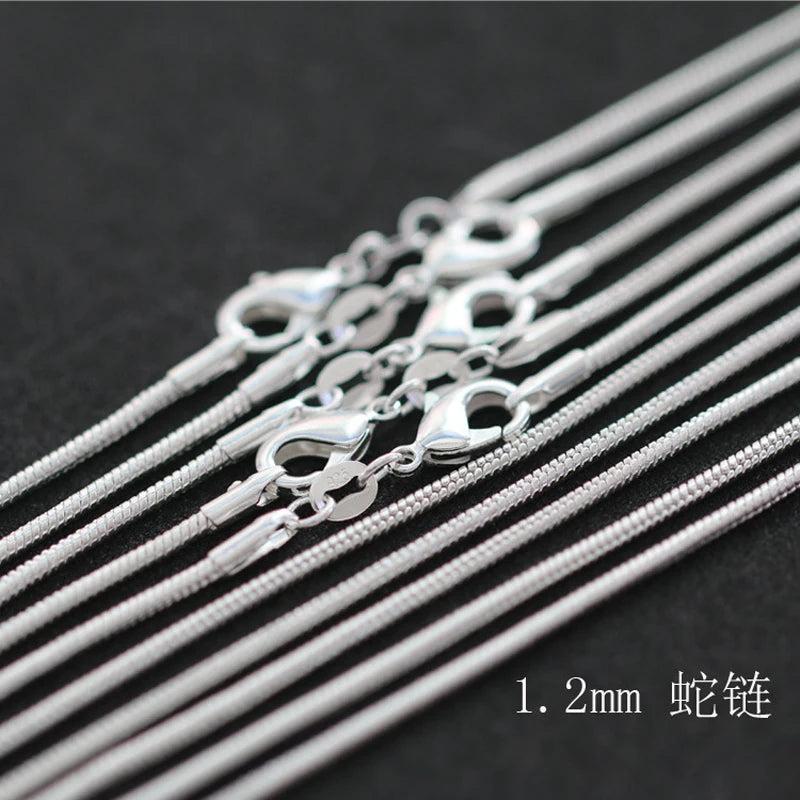 10pcs 925 Sterling Silver Snake Chain DIY Necklaces Unisex 16/18/20/22/24inch