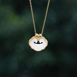 Silver Inlaid Hotan Jade Retro Pendant Necklace
