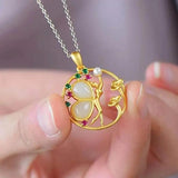 Silver Hotan Jade Zircon Fairy Pendant Necklace