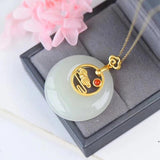 Natural Hetian Jade Cloud Palace Pendant Necklace Ancient Charm Jewelry
