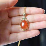 Natural Hetian Jade Red Oval Pendant Necklace