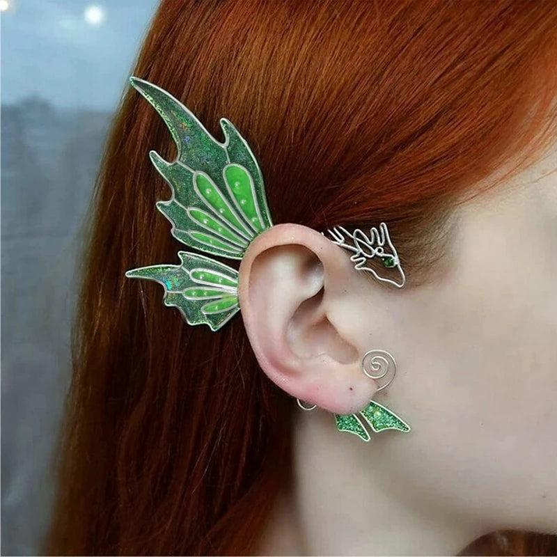 Iridescent Butterfly Ear Cuffs Dragon Ear Hooks