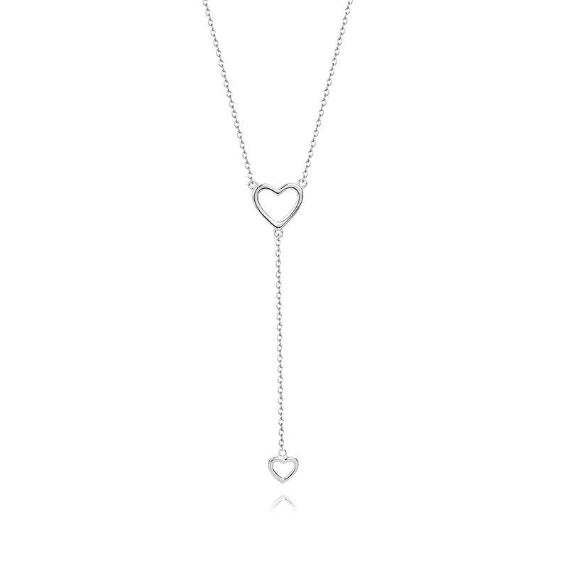 S925 Silver Heart-Shaped Tassel Collarbone Necklace Female