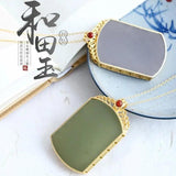 Silver Inlaid Hetian Jade Square Pendant Necklace