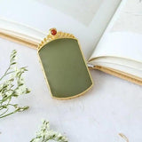 Silver Inlaid Hetian Jade Square Pendant Necklace