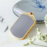 Silver Inlaid Hetian Jade Square Pendant Necklace
