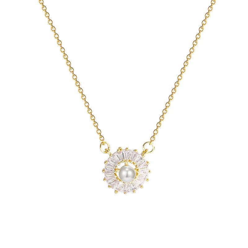 Fine Jewelry Zircon Sun Flower Necklace 18KT Pendant