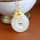 Natural Hetian Jade Ring Pendant Ladies Necklace Charm Unique Ancient Craft