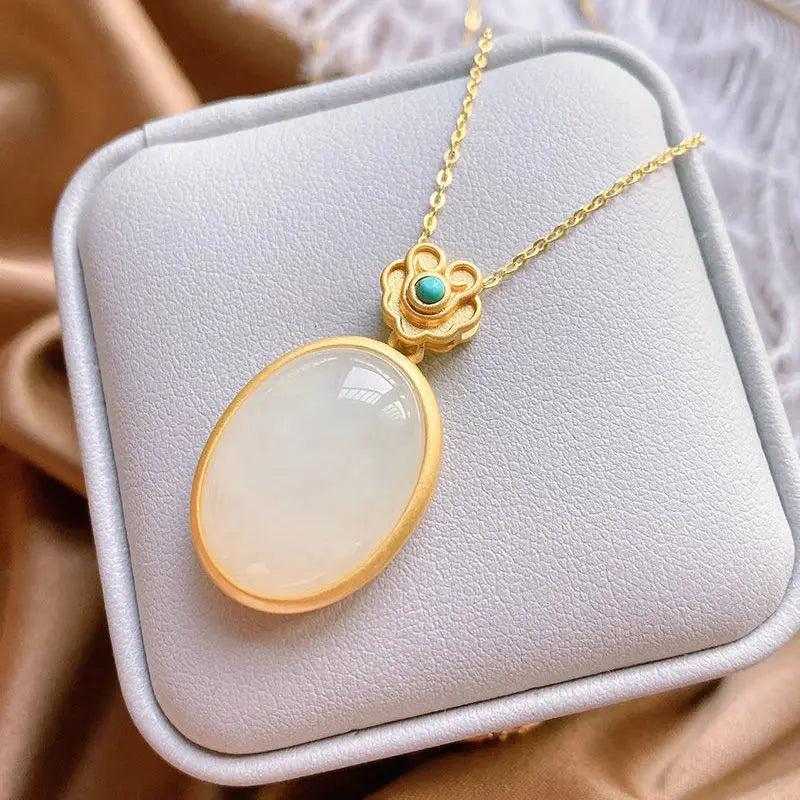 Natural Hetian Chalcedony Turquoise Pendant Necklace