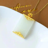 Hetian Jade Geometric Pendant Necklace - Chinese Charm Jewelry