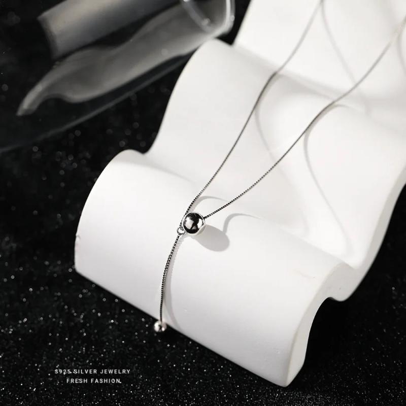 925 Silver Choker Necklace Pure Silver Beads Pendant Girls Gift