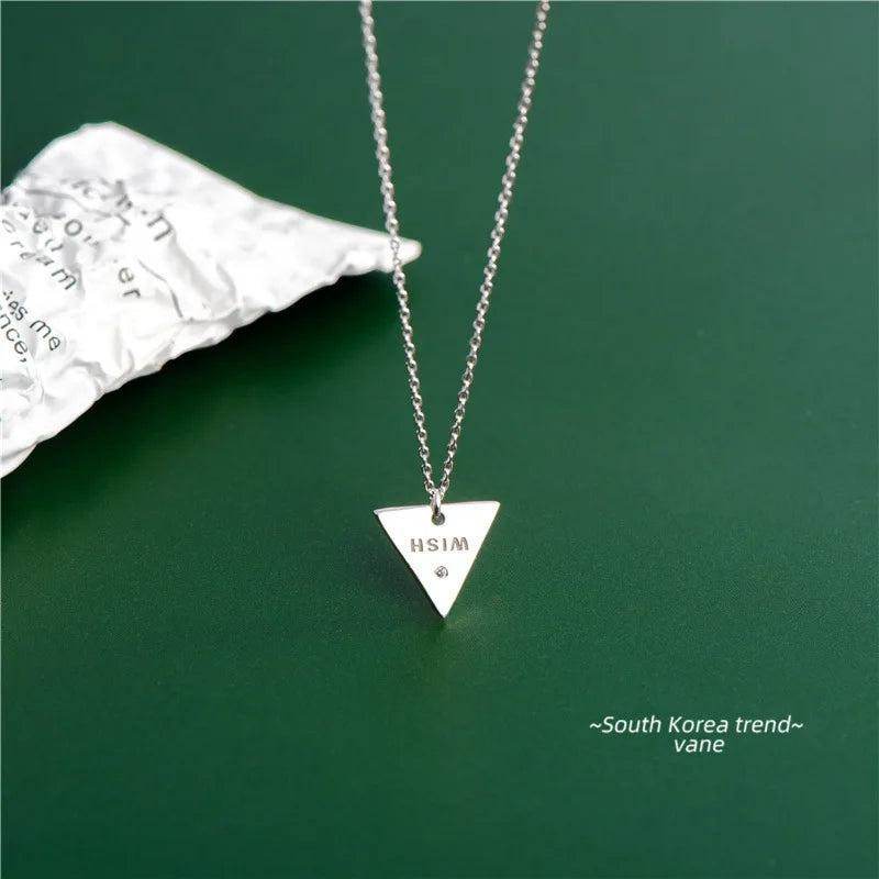 925 Silver Triangle Letter WISH Pendant Necklace Clavicle Chain