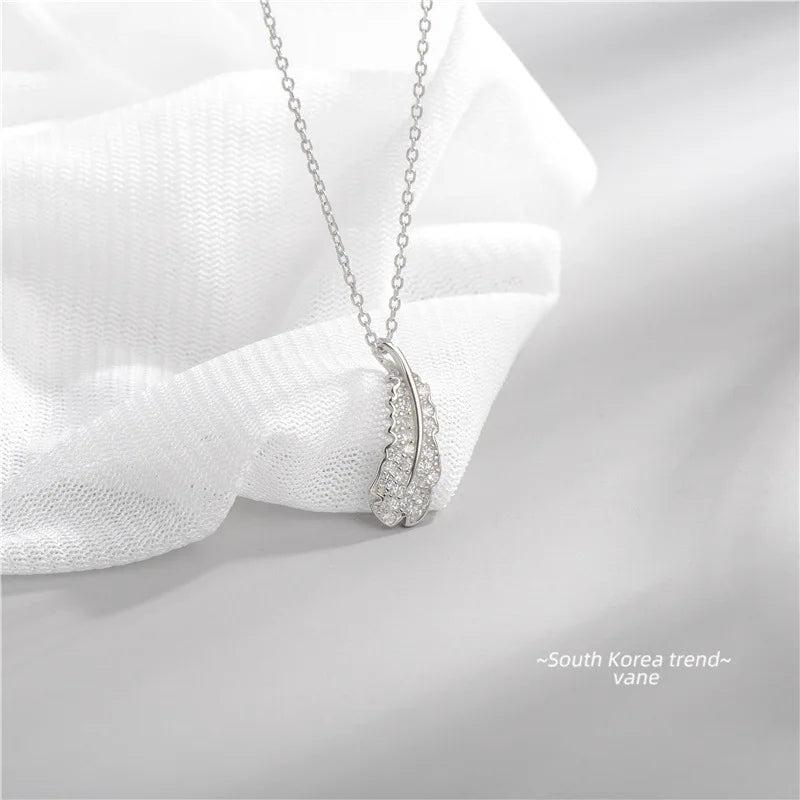 925 Sterling Silver Full Crystal Leaf Pendant Necklace Clavicle Chain