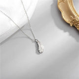 925 Sterling Silver Full Crystal Leaf Pendant Necklace Clavicle Chain
