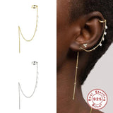 925 Silver Crystal Tassel Ear Cuff Zircon Clip Earrings