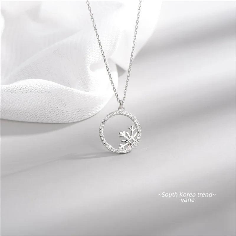 925 Silver Round Circle Necklace Female Pendant Clavicle Chain