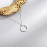 925 Silver Round Circle Necklace Female Pendant Clavicle Chain