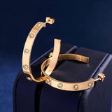 Crystal Charm Hoop Earrings Stainless Steel High Earrings for Women