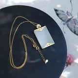 Hetian Jade Rectangular Geometric Pendant Necklace Chinese Charm Jewelry