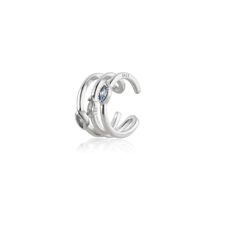 925 Silver Three Ovals Ear Cuff Earring No Clips