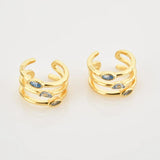 925 Silver Three Ovals Ear Cuff Earring No Clips