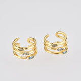 925 Silver Three Ovals Ear Cuff Earring No Clips