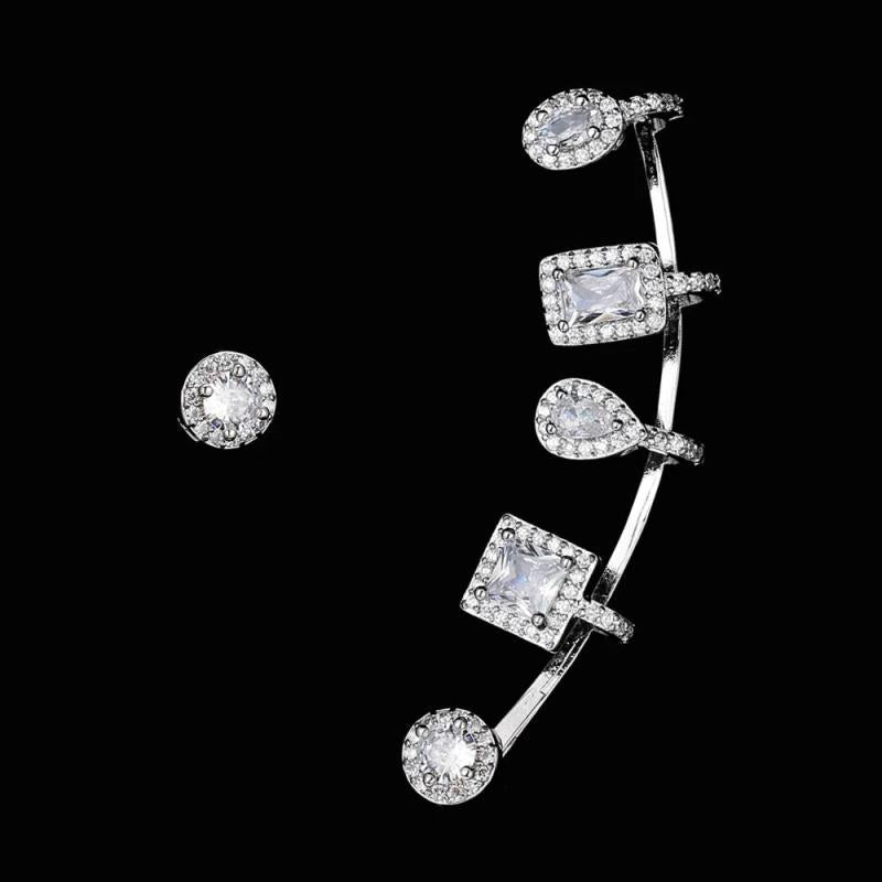 Trendy Geometry CZ Asymmetrical Clip Earrings