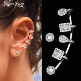Trendy Geometry CZ Asymmetrical Clip Earrings