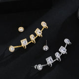 Trendy Geometry CZ Asymmetrical Clip Earrings