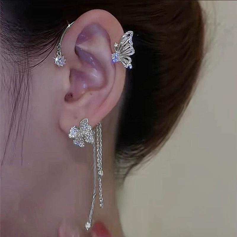 Crystal Butterfly Ear Clip Rhinestone Ear Cuff Wedding Jewelry