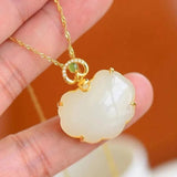 Hetian Jade Cloud Peace Lock Necklace Chinese Charm Ladies Jewelry