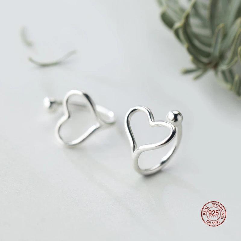 925 Sterling Silver Heart Shape Ear Cuffs