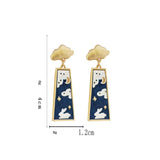 Chinese Style Bunny Ear Clip Earrings Geometric Design Clouds Rabbit Clip-On