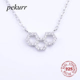 925 Silver CZ 3 Hollow Hexagon Necklace Pendant Women Chain Jewelry