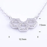 925 Silver CZ 3 Hollow Hexagon Necklace Pendant Women Chain Jewelry