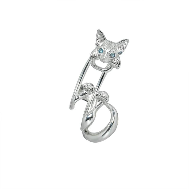 Cat Ear Clip Earring Rhinestone Zircon Carving Punk Earrings