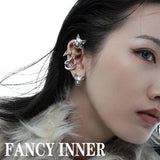 Cat Ear Clip Earring Rhinestone Zircon Carving Punk Earrings